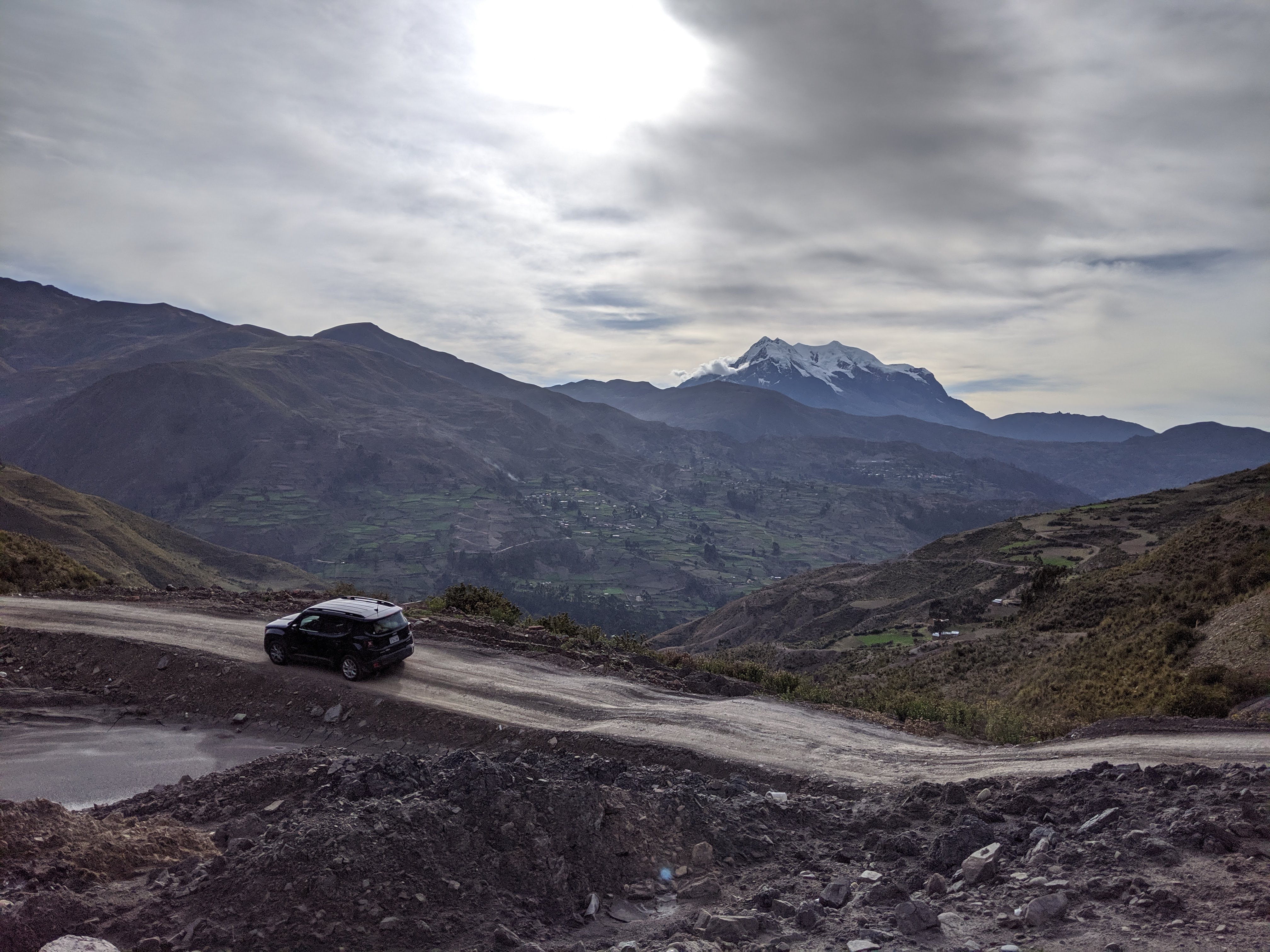 Illimani at daylight, seen from a mountain switchback